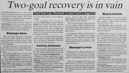 Match Report: Plymouth Argyle vs Luton Town FC (6th Oct 1992)