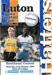 Programme: Luton Town FC vs Southend United (31st Oct 1992)