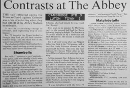 Match Report: Cambridge United vs Luton Town FC (3rd Nov 1992)