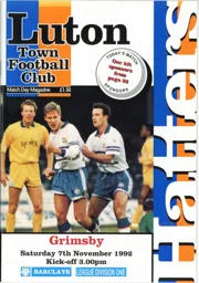 Programme: Luton Town FC vs Grimsby Town (7th Nov 1992)