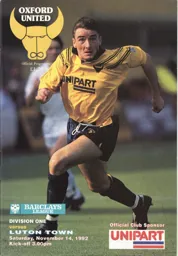 Programme: Oxford United vs Luton Town FC (14th Nov 1992)