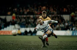 David Preece hammers in a shot