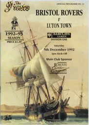 Programme: Bristol Rovers vs Luton Town FC (5th Dec 1992)