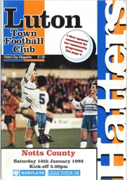 Programme: Luton Town FC vs Notts County (16th Jan 1993)