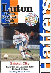 Programme: Luton Town FC vs Bristol City (19th Jan 1993)