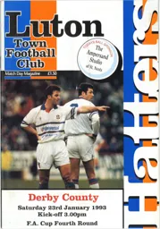 Programme: Luton Town FC vs Derby County (23rd Jan 1993)