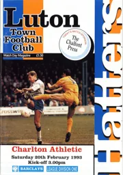 Programme: Luton Town FC vs Charlton Athletic (20th Feb 1993)