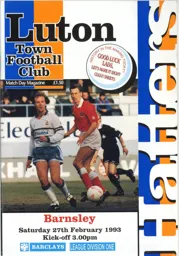 Programme: Luton Town FC vs Barnsley (27th Feb 1993)