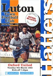 Programme: Luton Town FC vs Oxford United (9th Mar 1993)