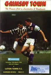 Programme: Grimsby Town vs Luton Town FC (13th Mar 1993)