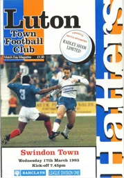 Programme: Luton Town FC vs Swindon Town (17th Mar 1993)