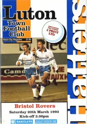Programme: Luton Town FC vs Bristol Rovers (20th Mar 1993)