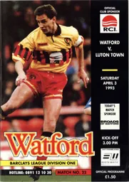 Programme: Watford vs Luton Town FC (3rd Apr 1993)