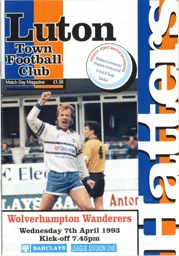 Programme: Luton Town FC vs Wolverhampton Wanderers (7th Apr 1993)