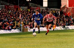 Paul Telfer about to win a race for the ball