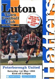 Programme: Luton Town FC vs Peterborough United (1st May 1993)