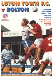 Programme: Luton Town FC vs Bolton Wanderers (11th Sep 1993)
