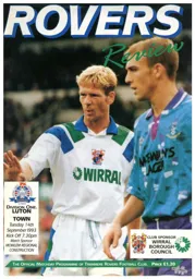 Programme: Tranmere Rovers vs Luton Town FC (14th Sep 1993)