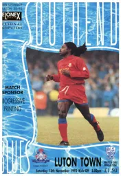 Programme: Southend United vs Luton Town FC (13th Nov 1993)