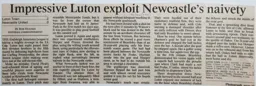 Match Report: Luton Town FC vs Newcastle United (9th Feb 1994)
