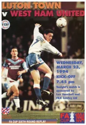 Programme: Luton Town FC vs West Ham United (23rd Mar 1994)