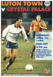 Programme: Luton Town FC vs Crystal Palace (16th Apr 1994)