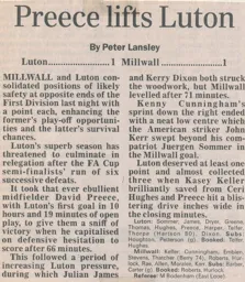 Match Report: Luton Town FC vs Millwall (26th Apr 1994)