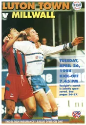 Programme: Luton Town FC vs Millwall (26th Apr 1994)
