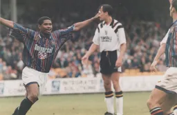 Dwight Marshall celebrates after scoring the only goal