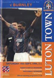 Programme: Luton Town FC vs Burnley (10th Sep 1994)