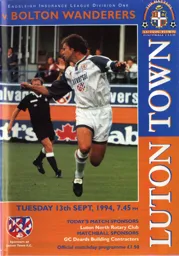 Programme: Luton Town FC vs Bolton Wanderers (13th Sep 1994)