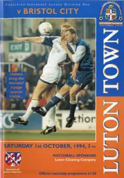 Programme: Luton Town FC vs Bristol City (1st Oct 1994)