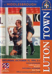 Programme: Luton Town FC vs Middlesbrough (15th Oct 1994)
