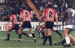 Julian James about to net the Town's second goal