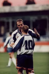 David Preece is congratulated by Kerry Dixon on his goal