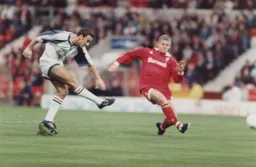 Scott Oakes fires in the Town's second goal