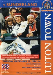 Programme: Luton Town FC vs Sunderland (27th Dec 1994)