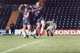 Paul Telfer is congratulated after netting the only goal
