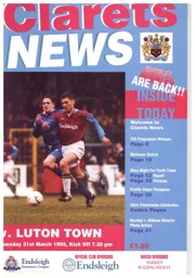 Programme: Burnley vs Luton Town FC (21st Mar 1995)