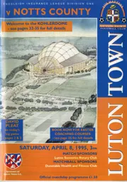 Programme: Luton Town FC vs Notts County (8th Apr 1995)