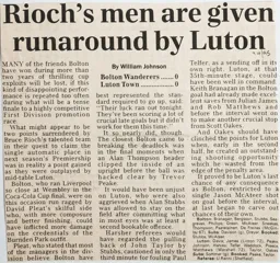 Match Report: Bolton Wanderers vs Luton Town FC (11th Apr 1995)