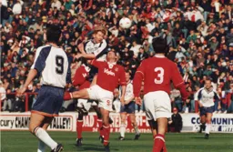 Gary Waddock gets his head to a corner