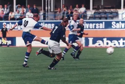 Gavin Johnson hammers in a shot