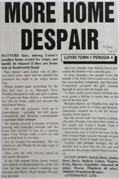 Match Report: Luton Town FC vs Perugia (5th Sep 1995)