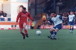 Ceri Hughes has the beating of former Hatters Steve Claridge