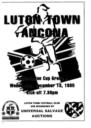 Programme: Luton Town FC vs Ancona (13th Dec 1995)
