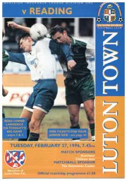 Programme: Luton Town FC vs Reading (27th Feb 1996)