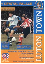 Programme: Luton Town FC vs Crystal Palace (2nd Mar 1996)