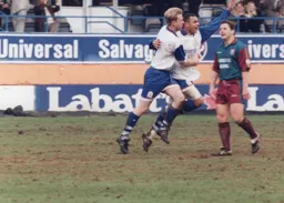 Kim Grant looks delighted after firing in the Town's equaliser