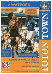Programme: Luton Town FC vs Watford (20th Apr 1996)
